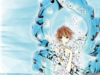 Anime girl blue dress flowers - impressionism free wallpaper