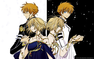 Anime characters black background snowflakes - three anime character free wallpaper for desktop