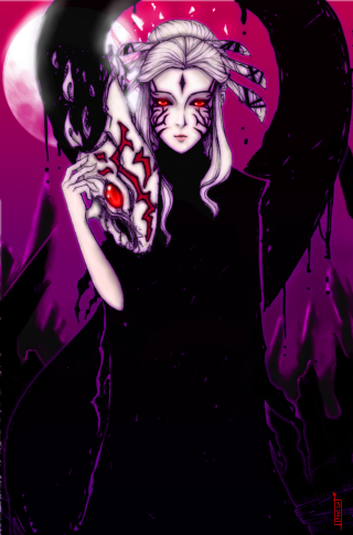 Woman demon face black dress - a black dress holding free wallpaper for mobile