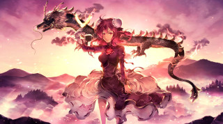 Woman dragon back fantasy landscape - dragon art free wallpaper