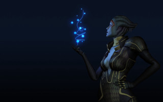 Woman glowing blue object dark - a blue light free wallpaper