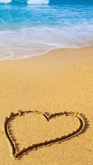 Heart sand beach waves water - free beach wallpaper for mobile