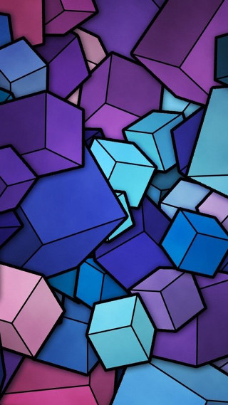 Colorful boxes on table together 3 - a cubist painting free wallpaper for mobile