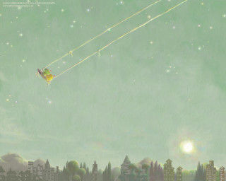Kite flying night city star - a painting of a person free wallpaper