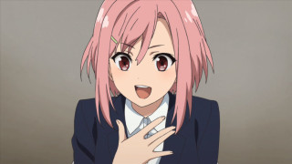 Girl pink hair suit gesture - sakimi chan free wallpaper