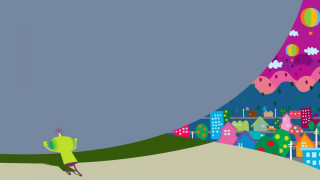 Cartoon character running city green - city background free wallpaper for desktop