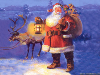 Santa claus reindeer snow lantern - a lantern free wallpaper