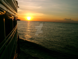 Boat sunset water silhouette distant - the distance behind free wallpaper