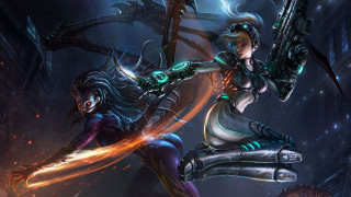 Futuristic women guns dark alley - a dark alley free wallpaper