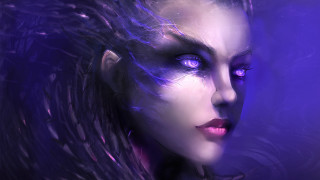 Purple haired woman blue eyes - league of legends concept art free wallpaper for desktop