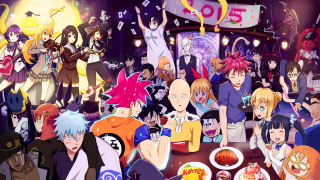 Anime characters party cake balloons - a cake and balloons free wallpaper