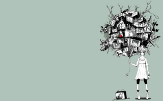 Woman holding pictures suitcase hands - a bunch of pictures free wallpaper