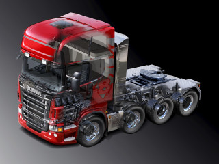 Red semi truck flatbed shadow - the right side free wallpaper