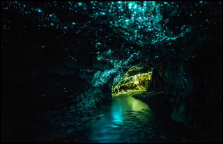 Cave stream water night stars - inside free wallpaper