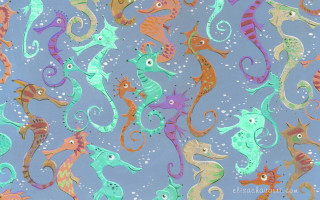 Seahorses blue background bubbles water - vibrant color line free wallpaper