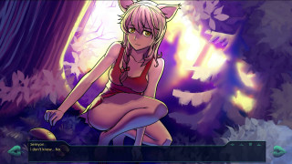 Cartoon kneeling forest cat blonde - a forest free wallpaper