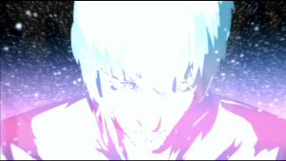 Whitehair redshirt man snowing night - chromatic aberration free wallpaper