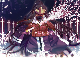 Man purple outfit sword fireworks - white writing free wallpaper