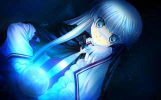 Anime girl white hair glowing - arm free wallpaper for desktop