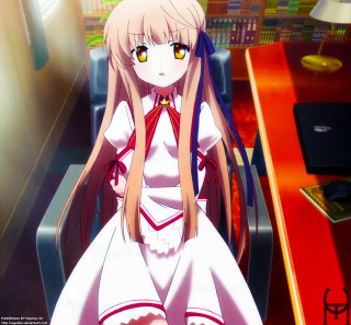 Girl white dress library red - a chair in a room free wallpaper for tablet