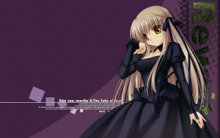 Anime girl black dress purple - white border free wallpaper