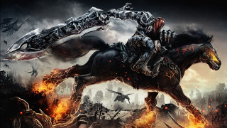 Man horse burning city sword - his hand and a sword free wallpaper for desktop