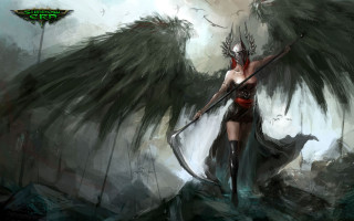 Woman sword wings demon body - art of brom free wallpaper