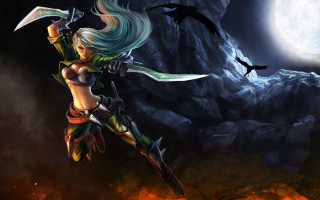 Woman sword bird flying sky 2 - the sky above her free wallpaper