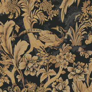 Bird flowers pattern black gold - gold accent free wallpaper for tablet
