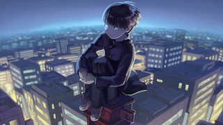 Boy sitting ledge city night - a ledge in a city free wallpaper