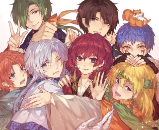 Anime characters group pose hands 2 - their eye free wallpaper for desktop