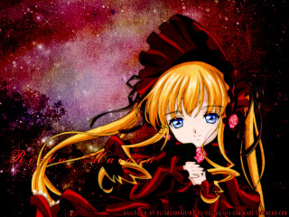 Anime girl blonde blueeyes reddress 2 - a red bow tie free wallpaper