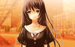 Anime girl long hair cityscape - a yellow sky free wallpaper for desktop