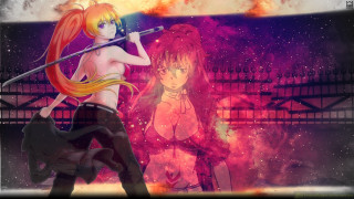 Anime girls fire sky background - a couple of anime girls free wallpaper