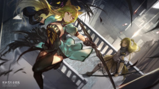 Green dress sword girl yellow - yellow hair free wallpaper