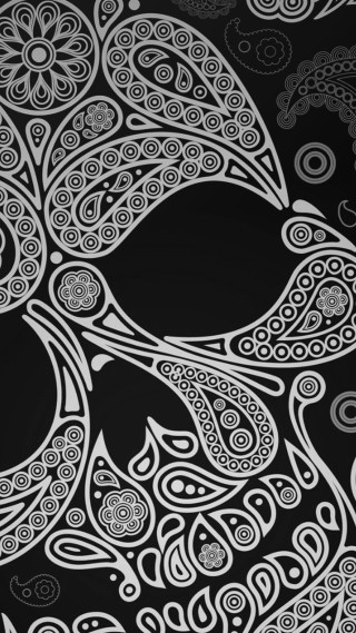 Black white skull drawing swirls - generative art free wallpaper for mobile