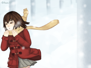 Woman flying red coat winter - the air free wallpaper