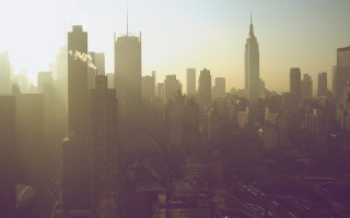 City skyline tall buildings plane - david diao free wallpaper