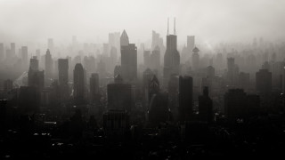 City skyline foggy day skyscrapers - cinematic matte painting free wallpaper