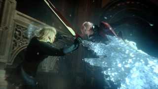 Woman sword dark room man - cinematic lightning free wallpaper