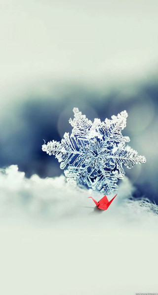 Red origami bird winter snowflake - ground free wallpaper for mobile