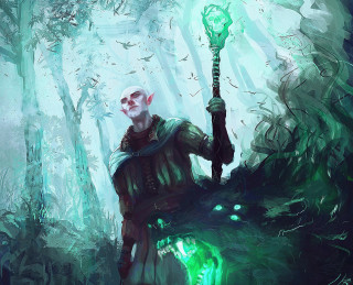 Man holding green light forest 2 - a digital painting free wallpaper