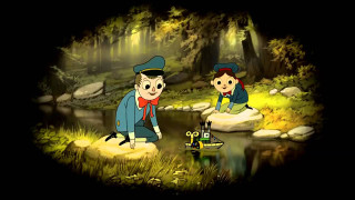 Cartoon characters playing woods river - the water and a boat free wallpaper