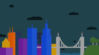 City bridge rainbow building dark - surreal design free wallpaper for desktop