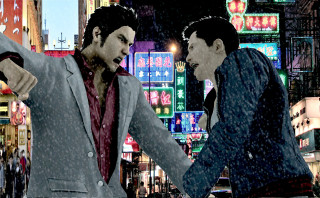 Two men suits street rain - video game free wallpaper