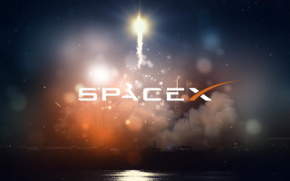 Spacex logo smoke rocket background - free space wallpaper