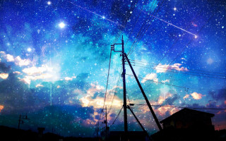 Night sky stars telephone poles - night sky free wallpaper