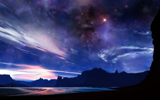 Night sky stars clouds mountain 4 - a mountain range in the distance free wallpaper