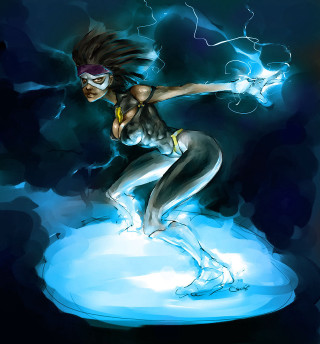 Dark skinned woman lightning blue - daphne allen free wallpaper for tablet