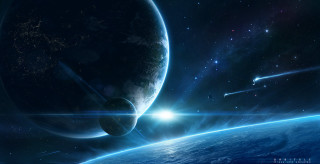 Space planet star brightlight astronaut - a planet and a star in the background free wallpaper